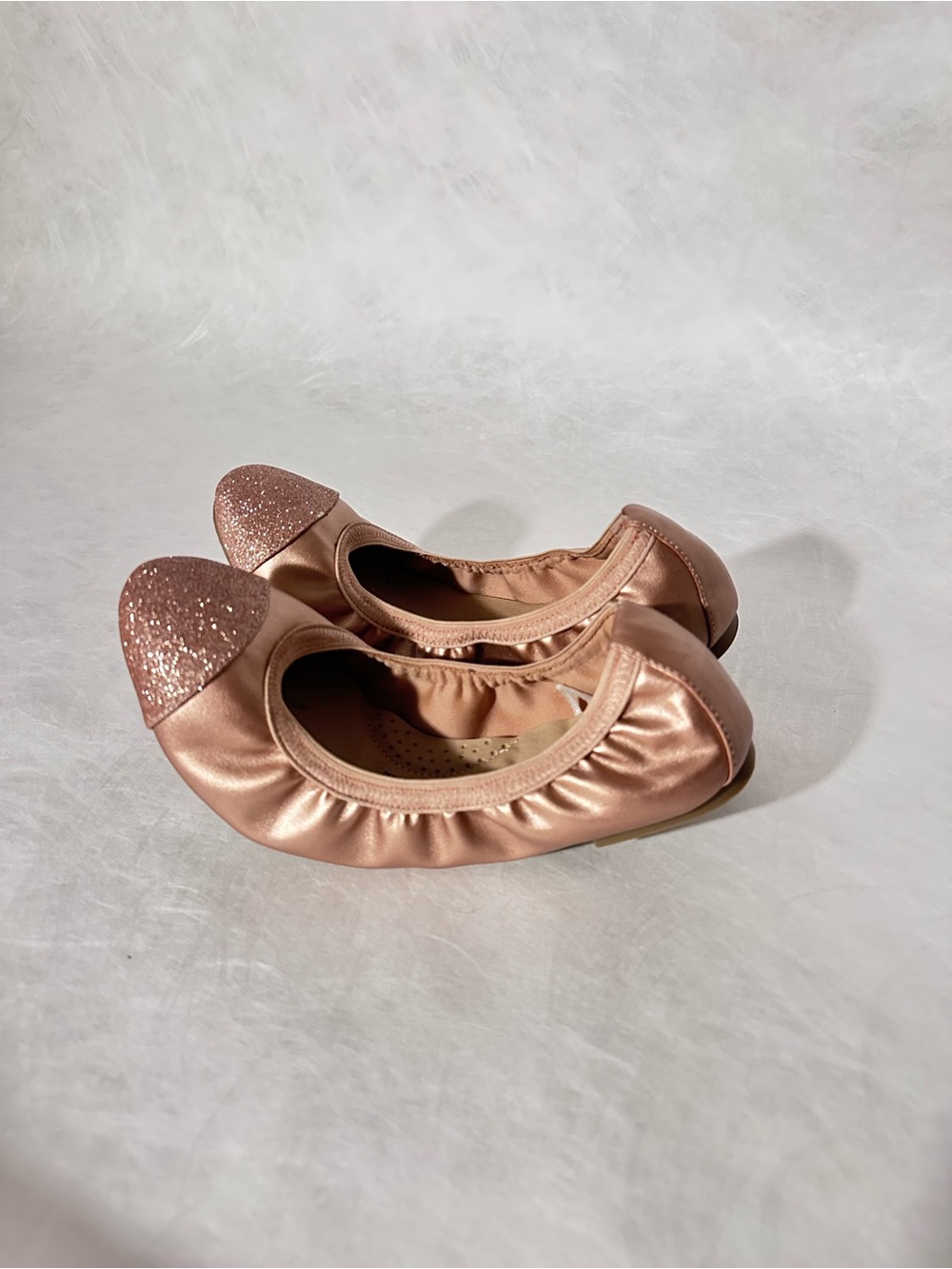 Women’s Rose Gold Ballet Flats with Glitter Toe